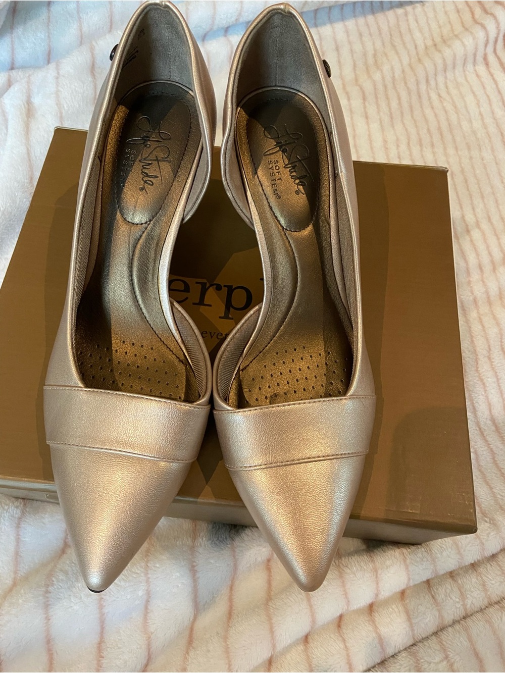Life Stride Metallic Champagne Pointed Toe Flats
